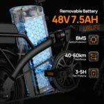 URLIFE 14 Inch Folding E-Bike 48V 7.5Ah 500W Power Removable & Fast Charge 40 Miles Hydraulic Front Suspension Dual Disc Brakes - Image 4