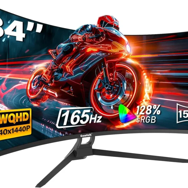Gawfolk 34 Inch Ultrawide Curved Gaming Monitor, 1500R Curvature 165hz UWQHD, Curved Computer Screen with FreeSync,