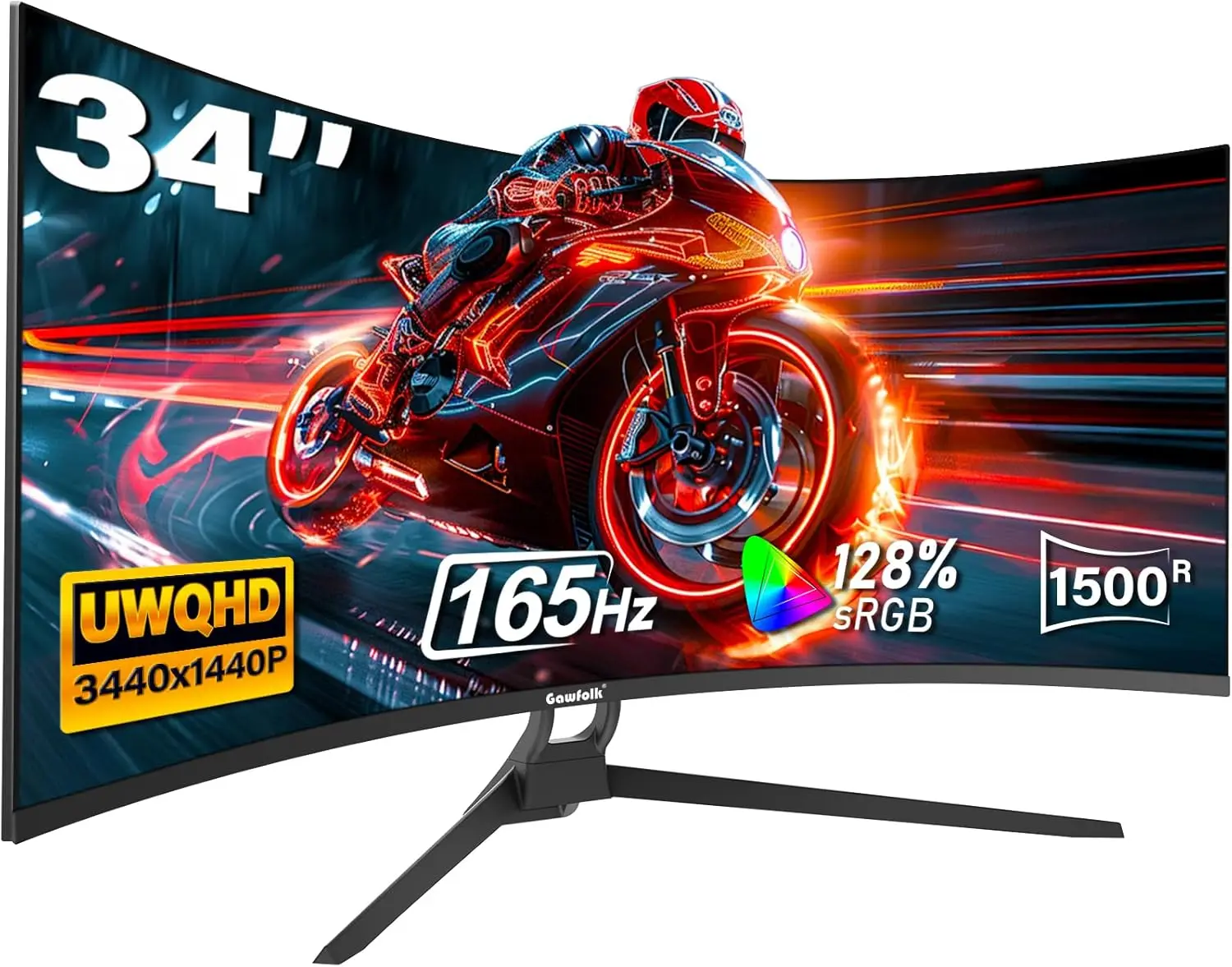 S513471aea1bd4b20b03adfcaf5528ec7I.webp Gawfolk 34 Inch Ultrawide Curved Gaming Monitor, 1500R Curvature 165hz UWQHD, Curved Computer Screen with FreeSync, - Image 1