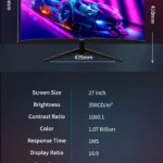 Tiansu monitor 27 inch 144Hz 2 K computer gaming monitor 27 ''monitors for PC 165Hz curved white Full HD 1 Ms monitor - Image 19